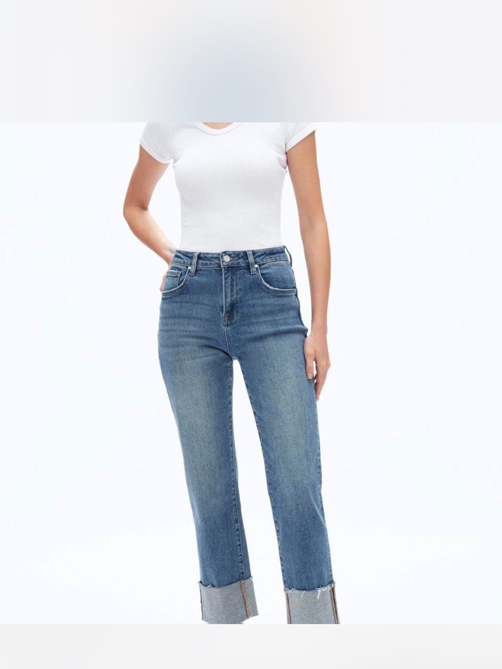 Banana Republic Mid-Rise Straight-Leg Jeans in Medium Blue Wash